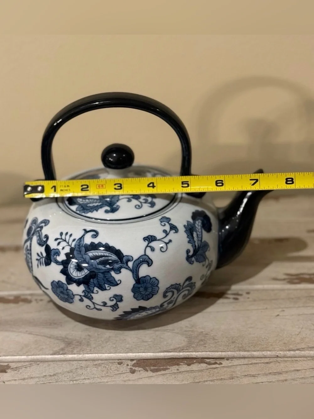Pier 1 Blue & White Chinoiserie Hand Painted Porcelain Tea Set Teapot 8 Cups